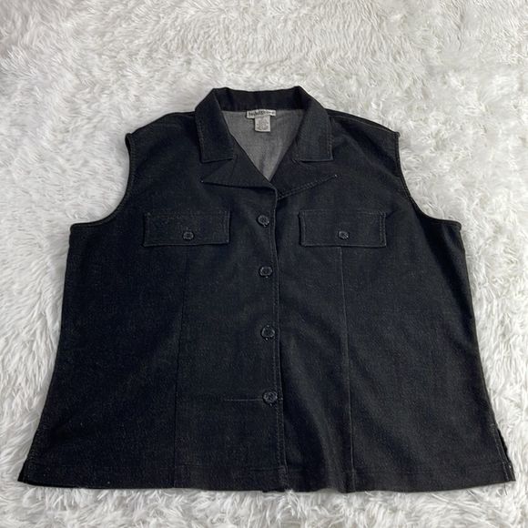 Womens Indulgence Black Classic Casual Button Up 2 Pocket Vest (20) DZ09 - Picture 6 of 9